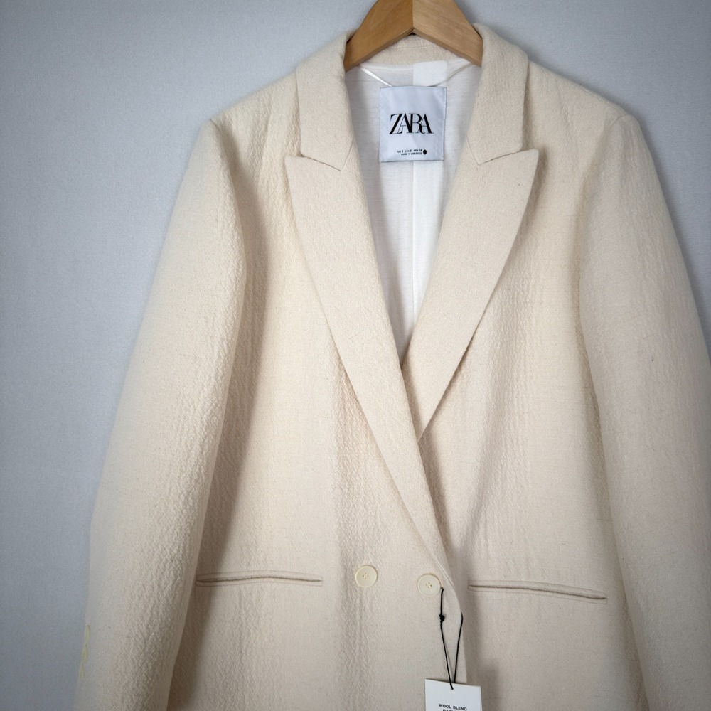 Zara Minimalist Wool Blend Coat ZW Collection 2 Button Ecru Cream Women's S NWT - Picture 6 of 16